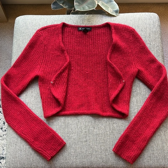 Y2K Vintage Fuzzy Cardigan with super soft red fabric, Circa 2007 - Picture 16 of 17